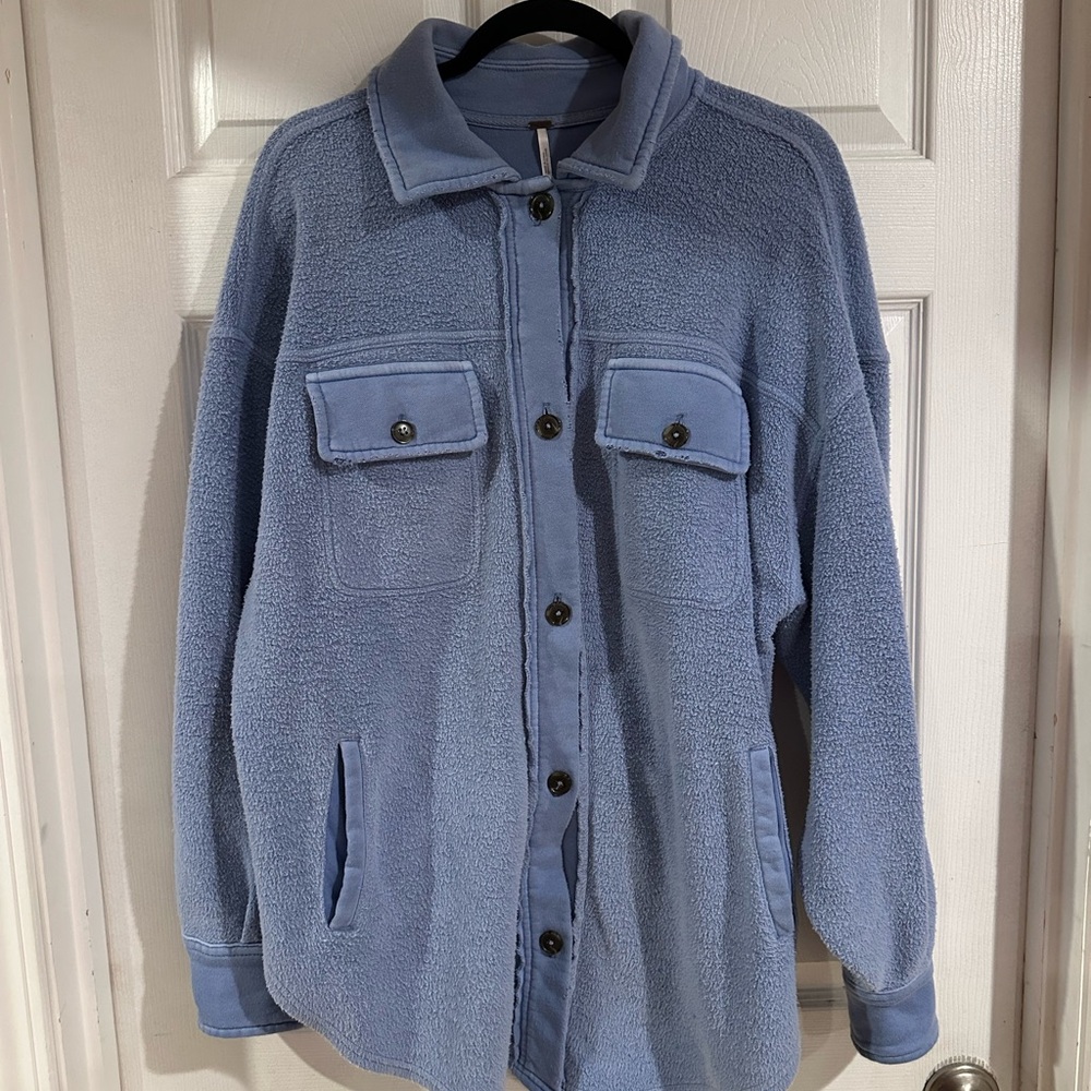 Free People Oversized Light Blue Fleece Shirt Jacket